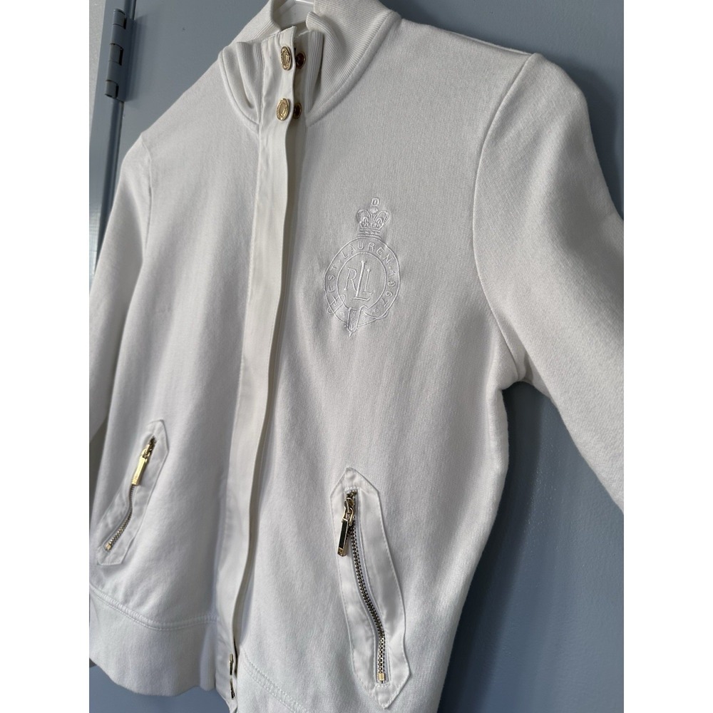 Lauren Ralph Lauren White Crest Zip Mock Neck Sweatshirt Petite P/P